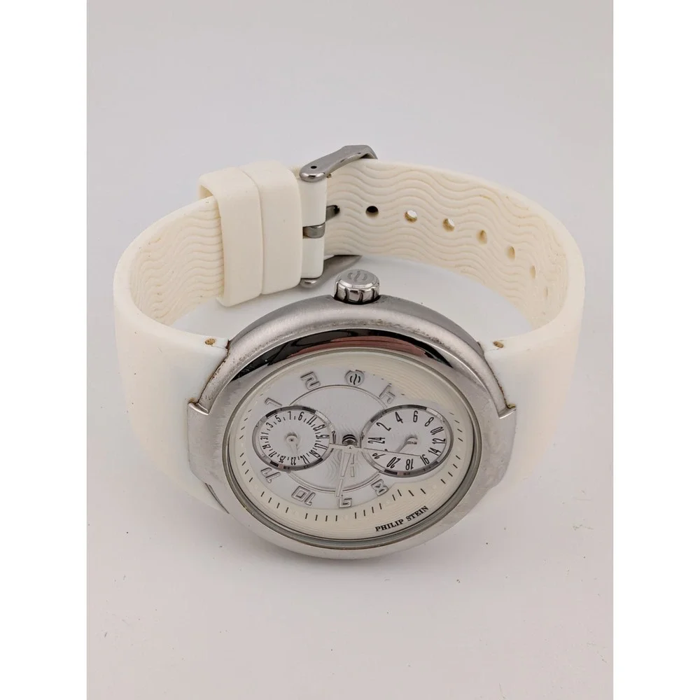 Philip Stein Active‎ Watch Women 38mm Case White Silicone Band- New Battery